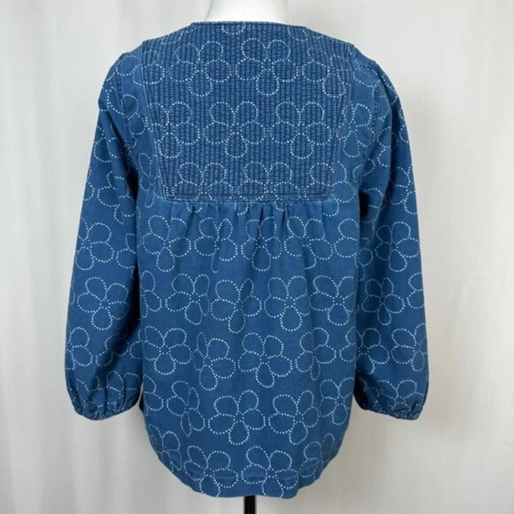 Madewell Indigo Floral Quilted Tie Front Bib Top XS Peasant Country Blouse NB613